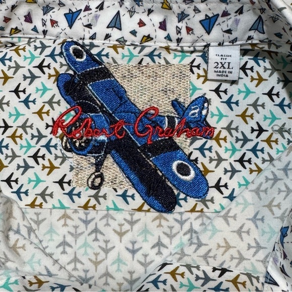 Robert Graham Oriole Airplane Print Short Sleeve Button Down Shirt size 2XL - Picture 7 of 13